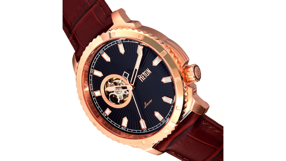 Reign Bauer Automatic Semi-Skeleton Leather-Band Watch, Rose Gold/Black, One Size, REIRN6006