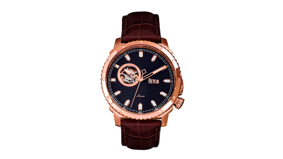 Reign Bauer Automatic Semi-Skeleton Leather-Band Watch, Rose Gold/Black, One Size, REIRN6006