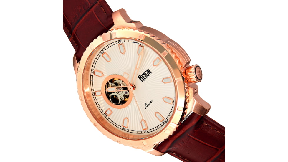 Reign Bauer Automatic Semi-Skeleton Leather-Band Watch, Rose Gold/White, One Size, REIRN6005