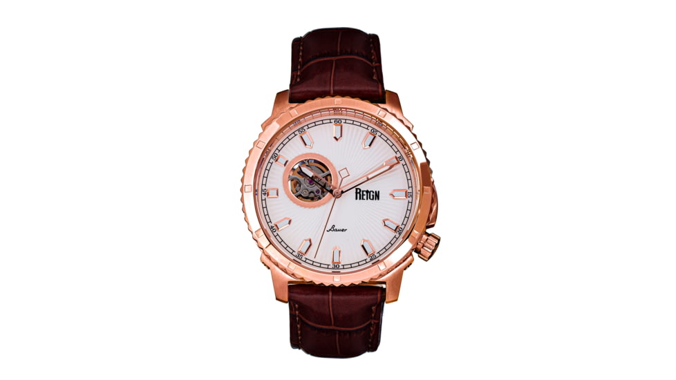 Reign Bauer Automatic Semi-Skeleton Leather-Band Watch, Rose Gold/White, One Size, REIRN6005
