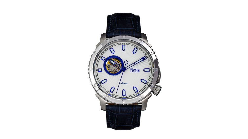 Reign Bauer Automatic Semi-Skeleton Leather-Band Watch, Silver/Blue, One Size, REIRN6003