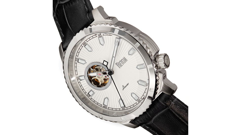 Reign Bauer Automatic Semi-Skeleton Leather-Band Watch, Silver/White, One Size, REIRN6001