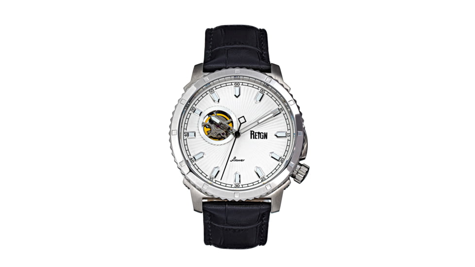 Reign Bauer Automatic Semi-Skeleton Leather-Band Watch, Silver/White, One Size, REIRN6001