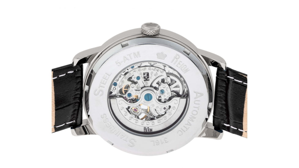 Reign Belfour Automatic Skeleton Leather-Band Watch, Silver/Black, One Size, REIRN3607