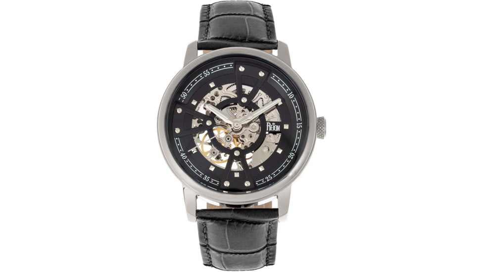 Reign Belfour Automatic Skeleton Leather-Band Watch, Silver/Black, One Size, REIRN3607