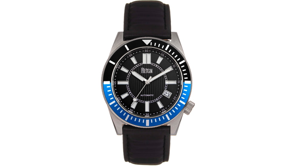 Reign Francis Leather-Band Watch w/Date, Black/Blue, One Size, REIRN6303