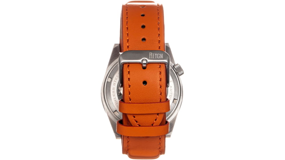 Reign Francis Leather-Band Watch w/Date, Black/Orange, One Size, REIRN6305