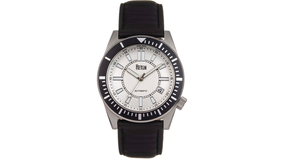 Reign Francis Leather-Band Watch w/Date, Black/Silver, One Size, REIRN6301