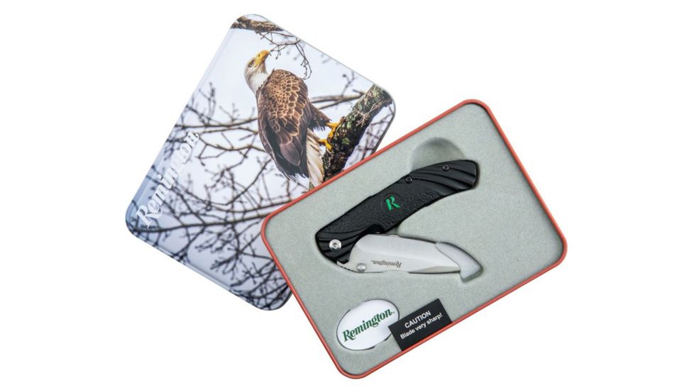 Remington Cutlery Valuepak Folding Knive w/Locking Liner, 3.5 in Blade, 420J2 Stainless Stee, Anodized Black Aluminum Handle, Tin, Black, R60031-C