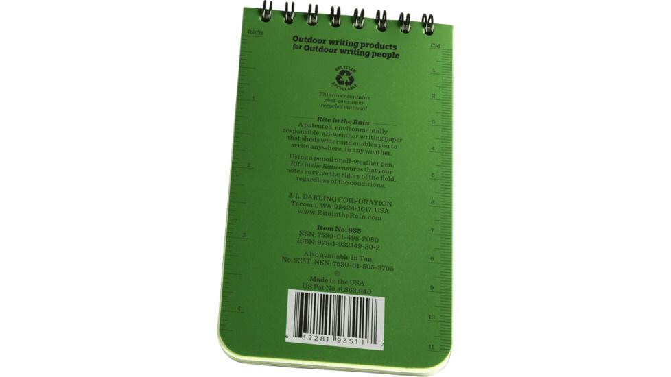 Rite in the Rain 3X5 NOTEBOOK - GREEN, Green, 3 x 5 935