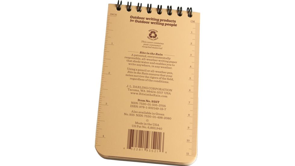 Rite in the Rain 3X5 NOTEBOOK - TAN, Tan, 3 x 5 935T