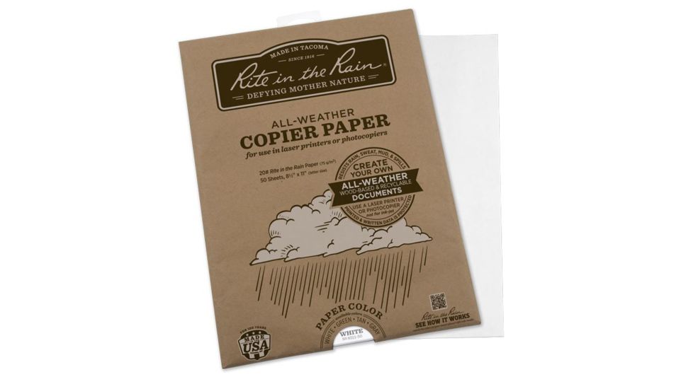 Rite in the Rain Copier Paper,8 1/2x11in,White,50 Sheets 8511-50