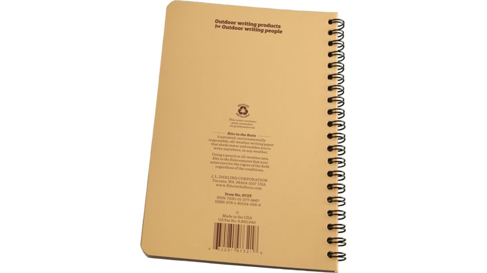 Rite in the Rain SPIRAL NOTEBOOK - TAN - UNIVERSAL, Tan, 4 5/8 x 7 973T
