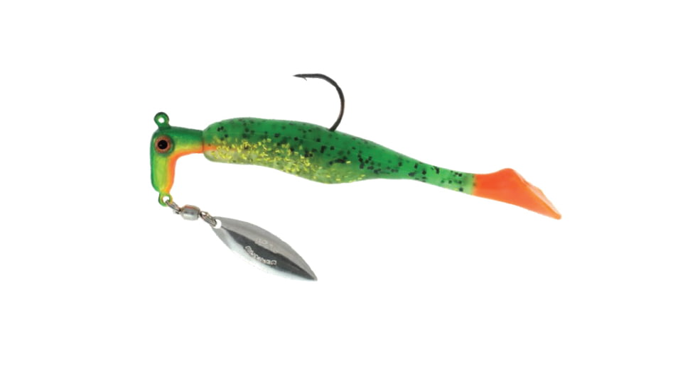 Road Runner Awesome Walleye Runner Jig w/Spinner, Firetiger-Green/Silver Flake/Orange Tail, 1/4oz, 2 Pack, TARW-14-832