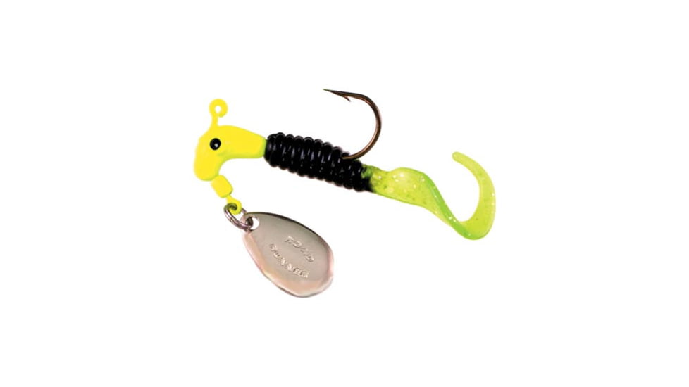 Road Runner Curly Tail Jig w/Spinner, Chartreuse/Black/Chartreuse, 1/16oz, Strip Card, 1602-030