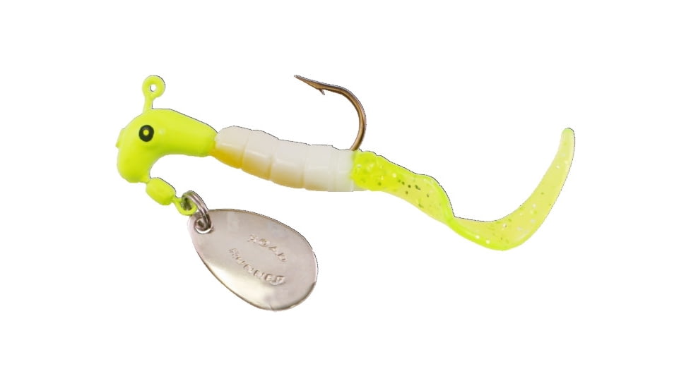 Road Runner Curly Tail Jig w/Spinner, Chartreuse/White/Yellow/Chartreuse, 1/16oz, Strip Card, 1602-316