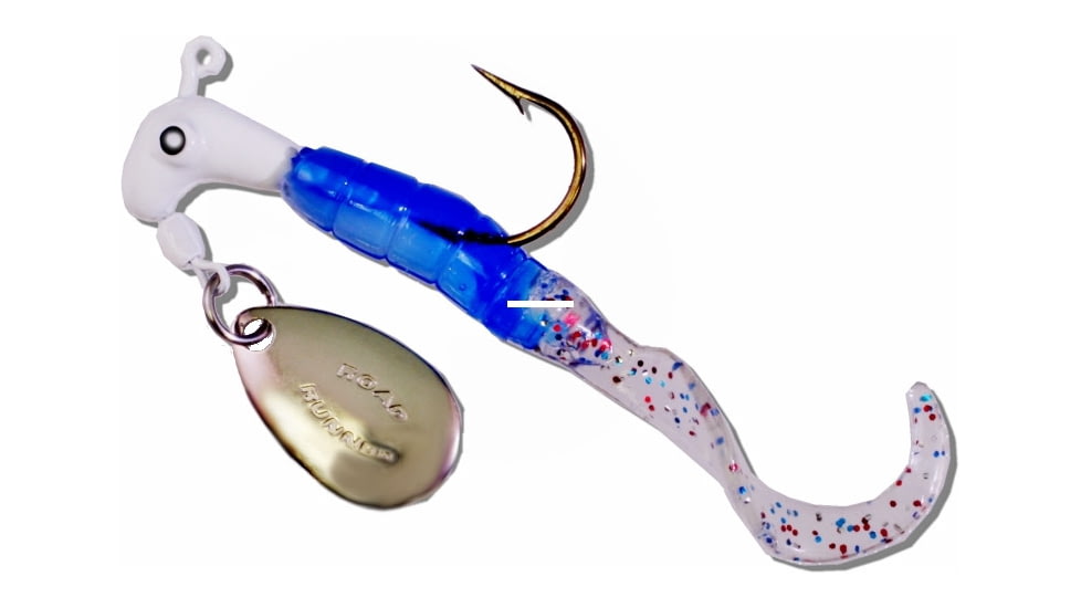 Road Runner Curly Tail Jig w/Spinner, White/Blue Pearl/Fire Cracker, 1/8oz, Strip Card, 1603-138