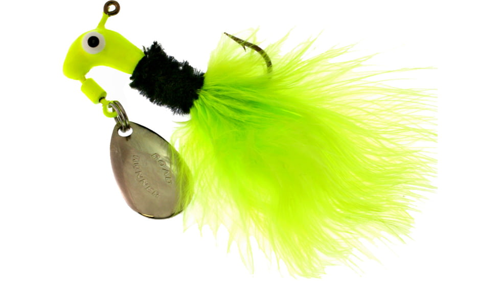 Road Runner Marabou Jig w/Spinner, 1/16 oz Chartreuse/Black/Chartreuse Strip, 2/Pack, B2-1002-030