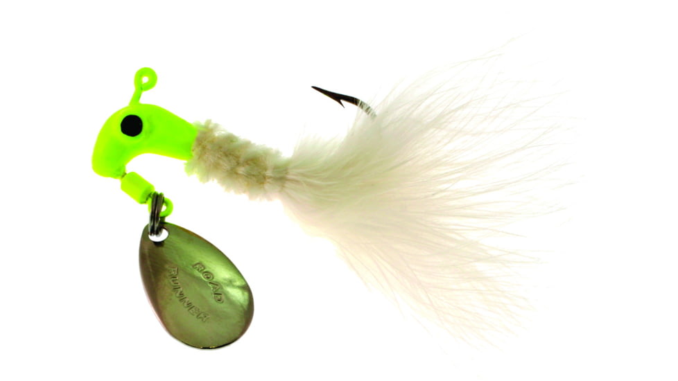 Road Runner Marabou Jig w/Spinner, 1/16 oz Chartreuse/White Strip, 2/Pack, B2-1002-081