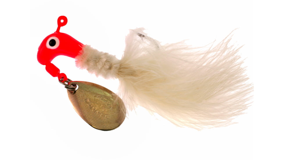 Road Runner Marabou Jig w/Spinner, 1/16 oz, Fluorescent Red/White Strip, 2/Pack, B2-1002-009