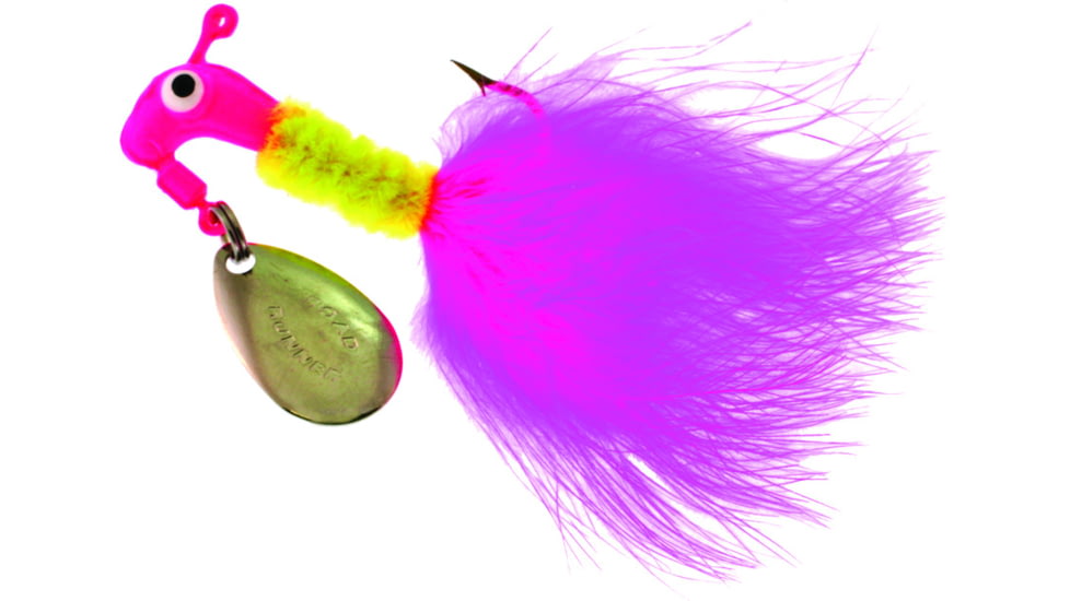 Road Runner Marabou Jig w/Spinner, 1/16 oz Pink/Chartreuse/Pink Strip, 2/Pack, B2-1002-078