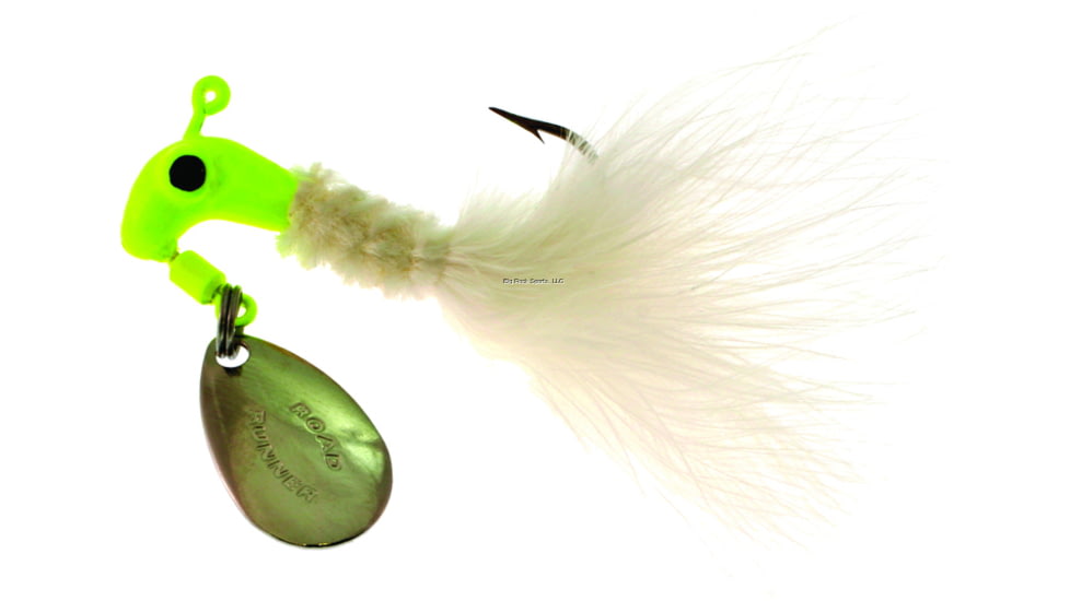 Road Runner Marabou Jig w/Spinner, Chartreuse/White Strip, 1/16oz, Strip Card, 1002-081