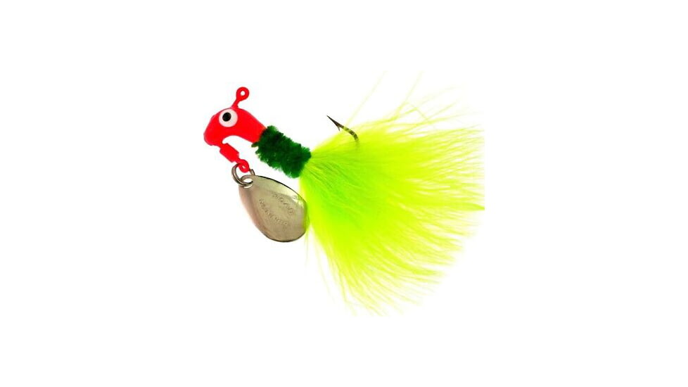 Road Runner Marabou Jig w/Spinner, Fluorescent Red/Green/Chartreuse Strip, 1/16oz, Strip Card, 1002-011