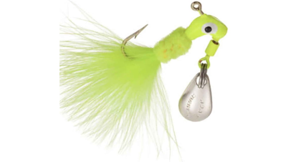 Road Runner Marabou Jig w/Spinner, Chartreuse/Chartreuse Strip, 1/16oz, Strip Card, 1002-012