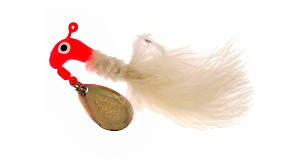 Road Runner Marabou Jig w/Spinner, Fluorescent Red/White Strip, 1/8oz, Strip Card, 1003-009