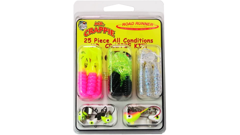 Road Runner Mr. Crappie 25 Piece Kit w/RoadRunner Heads, Slabalicious and Crappie Thunder bodies, 50-MRC-LH