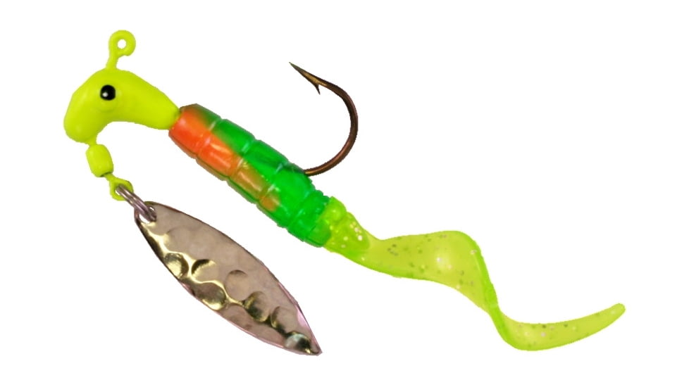 Road Runner Pro Series Curly Tail Jig w/Spinner, Chartreuse/Pumpkin/Orange/Chartreuse Strip, 1/16oz, 1 Pack, 1652-048