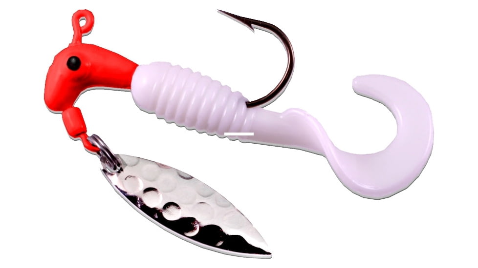 Road Runner Pro Series Curly Tail Jig w/Spinner, Fluorescent Red/White Strip, 1/8oz, 1 Pack, 1653-009