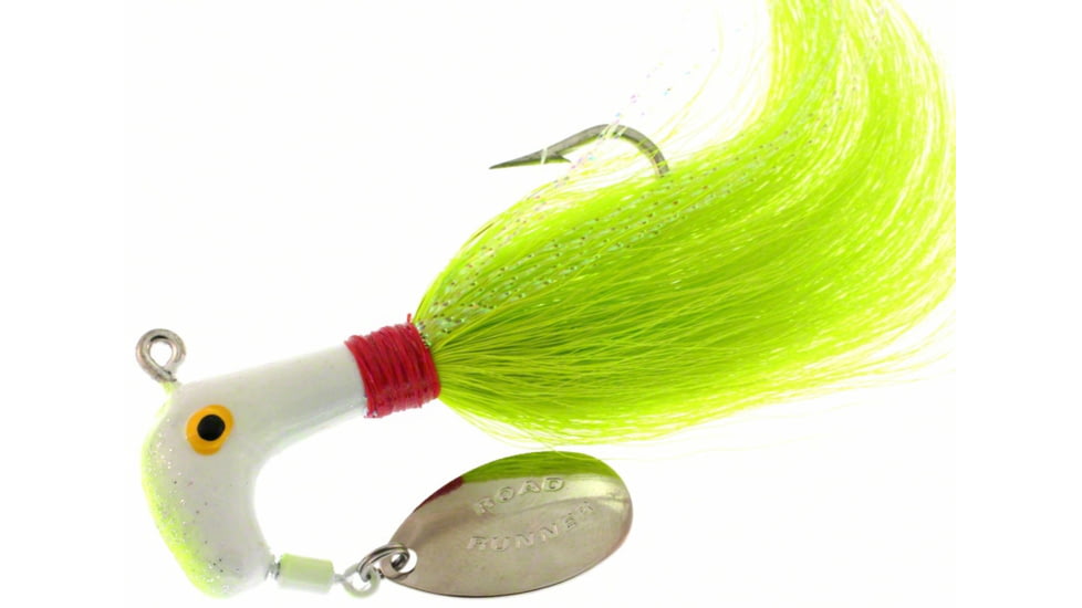 Road Runner Striper Bucktail Jig w/Spinner, Chartreuse/White/Red/Chartreuse Strip, 1/2oz, Strip Card, 1006-012