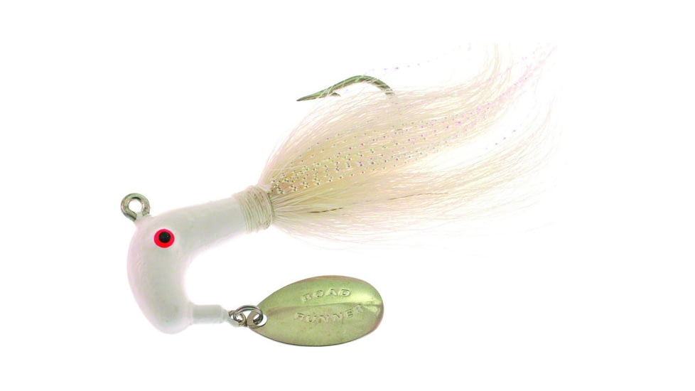 Road Runner Striper Bucktail Jig w/Spinner, White/White Strip, 1/2oz, Strip Card, 1006-001