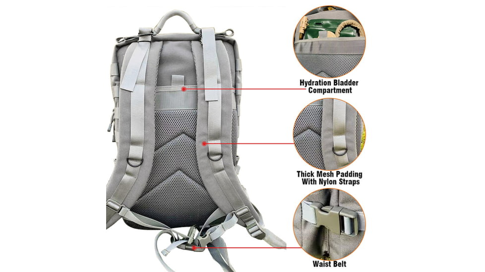 Roaring Fire Timber Wolf Tactical Molle Backpack, Bug Out Bag, Gray, 19.68x11.8x9.8 inch, RF-Graypack-01