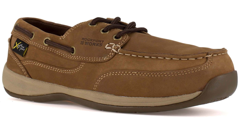 Rockport Womens Sailing Club 3 Eye Tie Boat Shoe w/Poron XRD Internal Met Guard, Brown, 8, RK634-BROWN-8-Womens-M