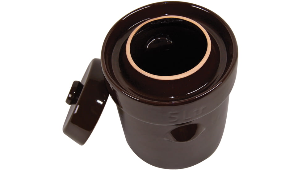 Roots &amp; Harvest Traditional Style Water-Seal Crock Set, 2L Fermentation Crock w/Lid &amp; Weights, Brown, Small, 1562