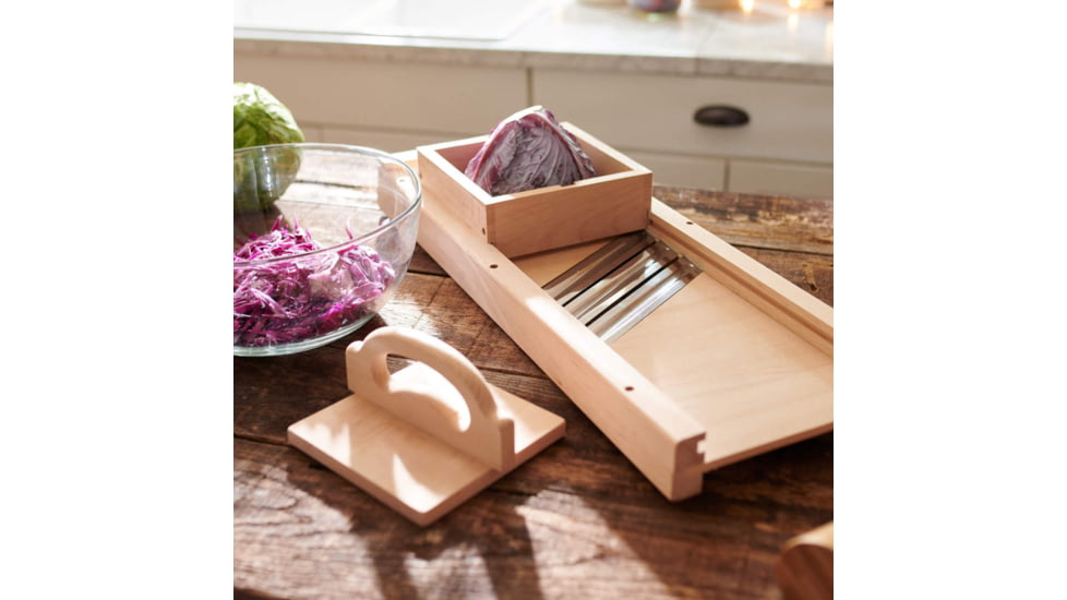 Roots &amp; Harvest Triple Blade Cabbage Cutter, Wood/Stainless, Small, 1347