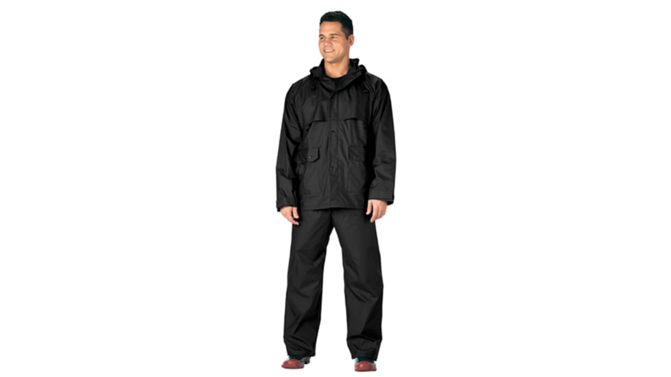 Rothco 2 Piece Microlite PVC Rainsuit, Black, L, 3765-Black-L