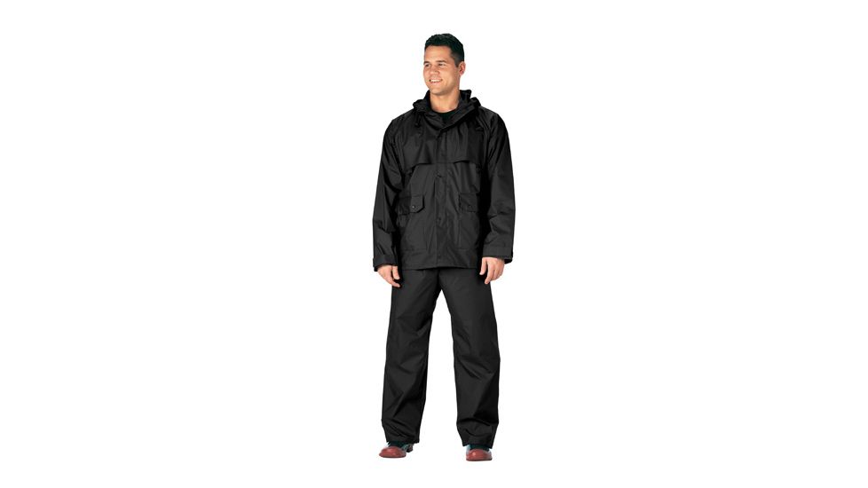 Rothco 2 Piece Microlite PVC Rainsuit, Black, L, 3765-Black-L