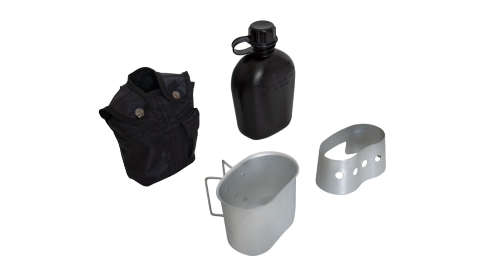 Rothco 4 Piece Canteen Kit w/Cover &amp; Aluminum Cup &amp; Stove / Stand, Black, 1144-Black