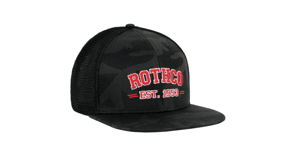 Rothco Est. 1953 Embroidered Trucker Hat, Midnight Black Camo, 613902034112