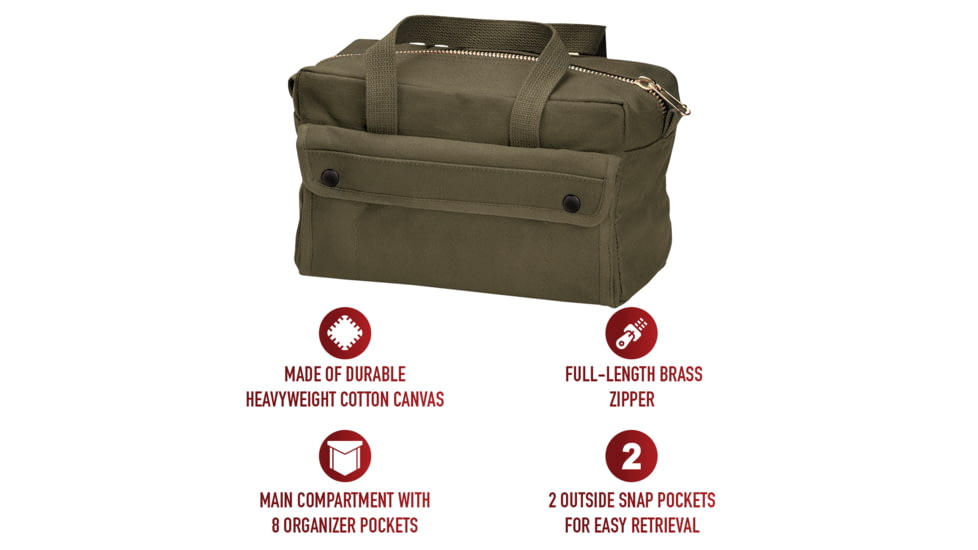 Rothco G.I. Type Mechanics Tool Bag With Brass Zipper, Olive Drab, 9182-OliveDrab