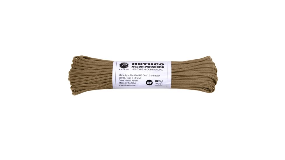 Rothco Nylon Paracord Type III 550 LB 100FT, Coyote Brown, 193-CoyoteBrown