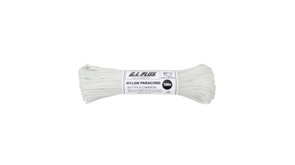 Rothco Nylon Paracord Type III 550 LB 100FT, White, 147-White