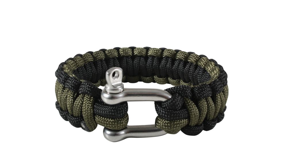 Rothco Paracord Bracelet With D-Shackle, Olive Drab/Black, 7, 913-OliveDrabBlack-7Inches