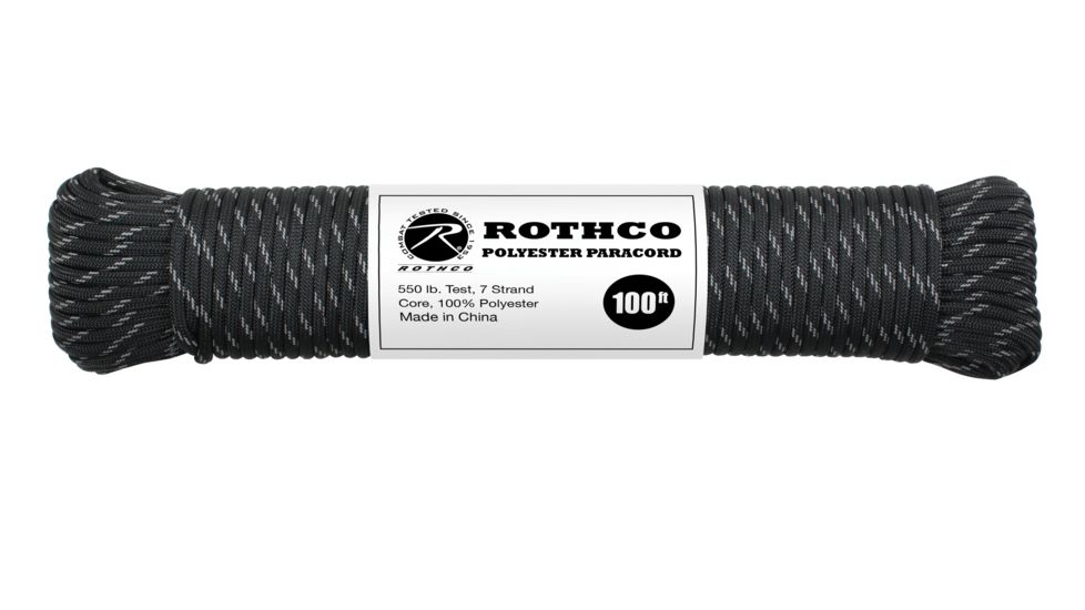 Rothco Polyester Paracord - Black w/Reflective Tracers, 30815