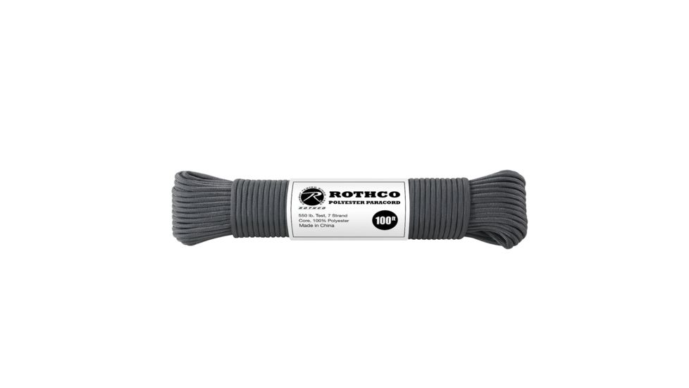 Rothco Polyester Paracord, Charcoal Grey, 100 ft, 30809-CharcoalGrey-100