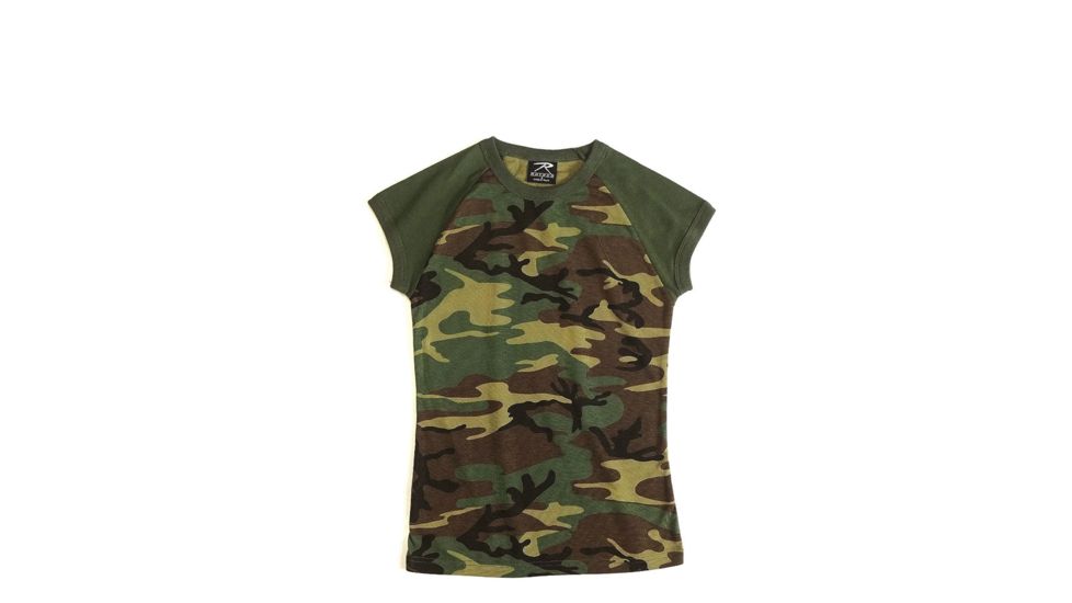 Rothco Short Sleeve Camo Raglan T-Shirt, Woodland Camo, Small, 8034-WoodlandCamo-S