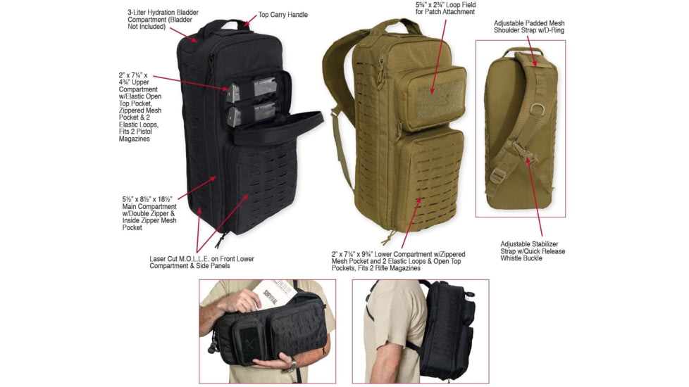 Rothco Tactical Single Sling Pack w/ Laser Cut MOLLE, Coyote Brown, 2235-CoyoteBrown